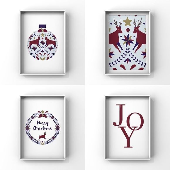 Limited edition modern minimalist Christmas illustration ornament art print set - Picture 2 of 16